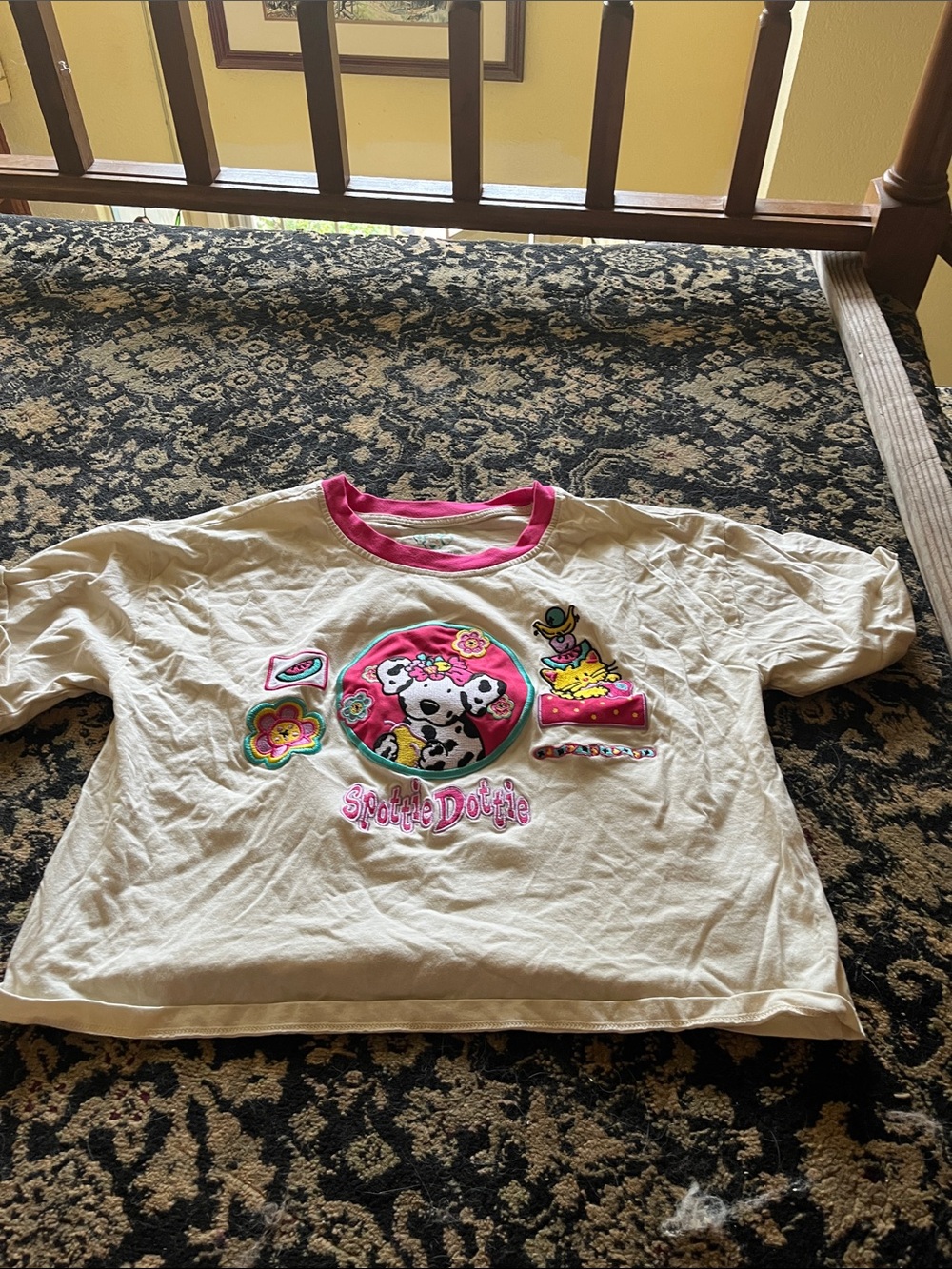 Womens crop top White Pink Trim Graphic Tee - Spotty Dottie Design